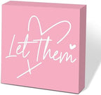Let Them Wooden Sign, Pink Office Decorations for Work, Let Them Mental Health Rustic Wood Box Signs 5x5 Inch, Desk Shelf Tabletop Decor for Home Cubicle Decor, Office Gifts for Coworkers Women, 19 by scodilo
