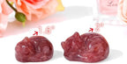 QINJIEJIE 2 in Strawberry Quartz Cat Decor Crystals Figurines Healing Stone - Image 2
