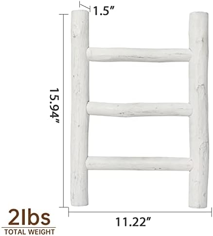 FUIN Tea Towel Ladder, Mini Rustic Solid Wood Decorative Ladder, White - Image 4
