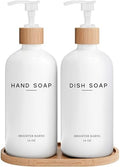 White Glass Hand and Dish Soap Dispenser Set by Brighter Barns - Kitchen Soap Dispenser Set with Tray - Glass Bottles for Kitchen Sink - Housewarming Gift, Countertop Decor, Boho Home Decor (White) by BrighterBarns