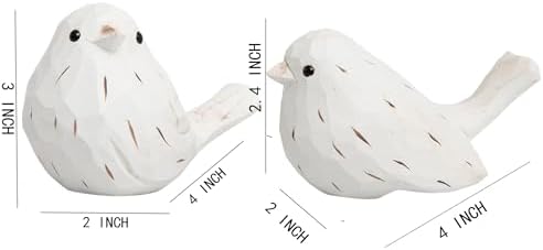 Handcrafted Farmhouse Bird Decor Figurines Set of 2 – Rustic White Carved Bird Statues for Home Decor, Cottage Chic Ornaments, Vintage Wood Sculptures, Spring Table Accents, Gift for Bird Lovers - Image 6