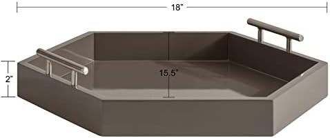 Kate and Laurel Lipton Modern Hexagon Tray; 18 x 15.5; Brown and Silver; Decorative Geometric Serving Tray for Storage and Display - Image 2