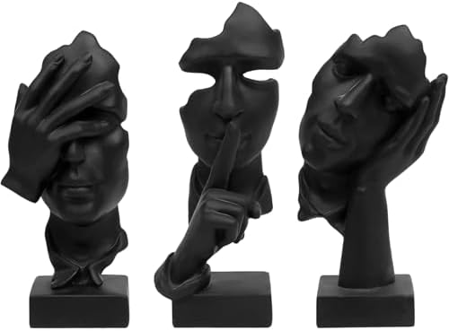 aboxoo Large 3 Pcs Thinker Statue, Silence is Gold Resin Sculptures Decor by aboxoo