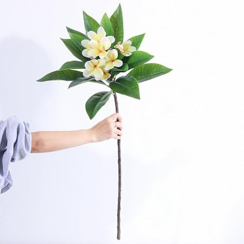 XIYUAN 35.5 Inch Artificial Frangipani Flower 2 Pack Lifelike Real Touch Artificial Plumeria Flowers,for Home Vase Garden Decoration Party Wedding Bouquet (Yellow) - Image 2