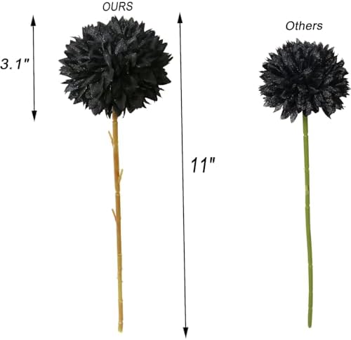 Tinsow Artificial Flowers Faux Ball Chrysanthemum Bouquet Flowers Bridal Wedding Bouquet for Home Garden Party Wedding Decoration (12, Black, Red, Orange) - Image 5