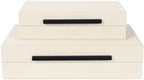 Beige Shagreen Decorative Storage Boxes – Set of 2 Faux Leather Jewelry & Memory Boxes with Black Metal Handles, Nesting Photo Organizers for Home Decor, Gift, and Office Organization by ZIKOUL