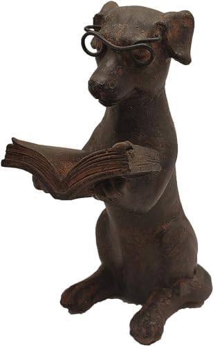 Young's Inc Resin Reading Dog Figurine for Bookshelf, Office Desk & Library Decor, Cute Dog Statue with Glasses and Book, Rustic Animal Home Accent, 3.25" L x 2.36" W x 5" H by YoungsInc