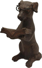 Young's Inc Resin Reading Dog Figurine for Bookshelf, Office Desk & Library Decor, Cute Dog Statue with Glasses and Book, Rustic Animal Home Accent, 3.25" L x 2.36" W x 5" H by YoungsInc