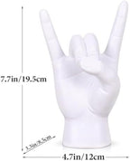 QIANLING 7.7" White Resin Rock On Hand Gesture Statue - Rock Culture Music Lovers' Decorative Tabletop Sculpture for Bookshelf, Desk & Mantel Decor in Home or Office, Modern Symbolic Figurine - Image 2