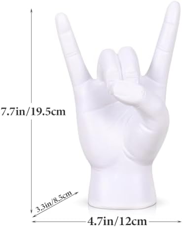 QIANLING 7.7" White Resin Rock On Hand Gesture Statue - Rock Culture Music Lovers' Decorative Tabletop Sculpture for Bookshelf, Desk & Mantel Decor in Home or Office, Modern Symbolic Figurine - Image 2