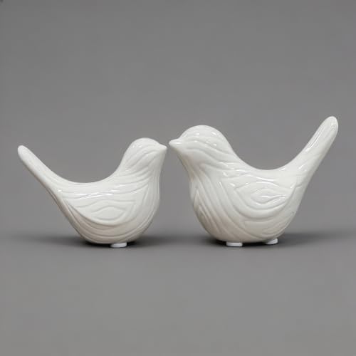 Small Ceramic Birds Statues for Home Decor, Boho Style, Glazed White, 2PCS by FANTESTICRYAN