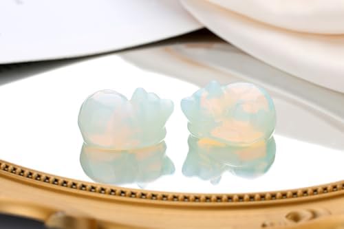 QINJIEJIE 2" Opal Cat Crystal Statue Decor Sleeping Figurines Opalite Stone - Image 2