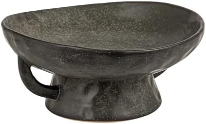 Creative Co-Op Stoneware Footed Pedestal Bowl with Handles, Reactive Glaze, Black by Unknown