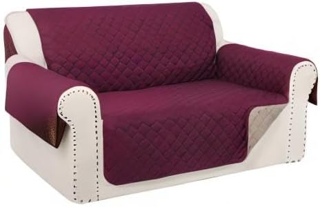 Reversible 45" Small Loveseat Sofa Covers, Burgundy/Camel | Loveseat Covers - Image 8
