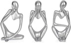 Sandstone Resin Thinker Statue Style Abstract Sculpture, Silver, 3pcs by Ozzptuu