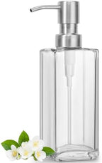 GMISUN Glass Soap Dispenser with Stainless Steel Pump, Clear Hand Soap Dispenser for Bathroom, 12 fl oz/350ml Dish Dispensers for Kitchen, Modern Refillable Liquid Soap Lotion Bottle for Countertop by GMISUN