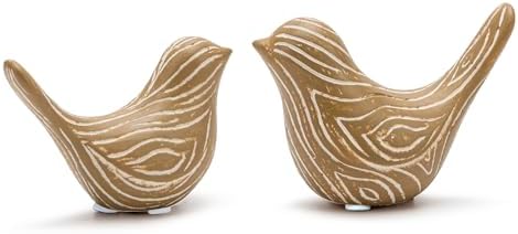 Small Ceramic Birds Statues for Home Decor, Boho Style, Wood-Look, 2PCS by FANTESTICRYAN
