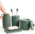 INGOFIN 4 Pcs Ceramic Bathroom Accessory Set - Liquid Soap Dispenser, Toothbrush Holder,Contain Cotton Swab Jar & Soap Dish,Countertop Accessories for Home, Guest Bathroom, Office, Matte Green by INGOFIN