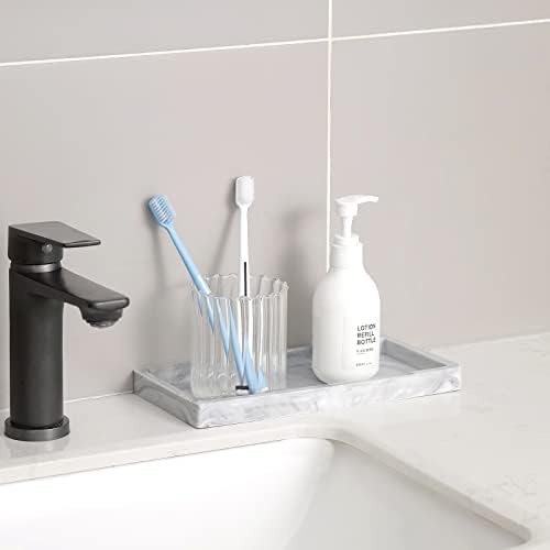 Silicone Bathroom Vanity Tray Dish Soap Holder Sink Organizer, Marble Grey - Image 2