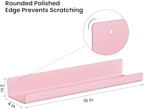 upsimples 4 Pcs 15" Acrylic Shelves for Wall Decor and Display, Pink - Image 3