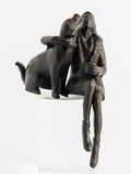 Cast Iron Sitting Woman and Dog Statue, Love Figurine, Gifts for Dog Lovers, Memorial Gifts for Women and Girls, Black by Konjouror