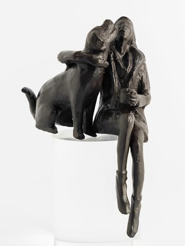 Cast Iron Sitting Woman and Dog Statue, Love Figurine, Gifts for Dog Lovers, Memorial Gifts for Women and Girls, Black by Konjouror