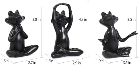 Suoedd Black Frog Yoga Figurines 3 Pcs,Modern Decor for Shelf,Desk,Office - Image 2
