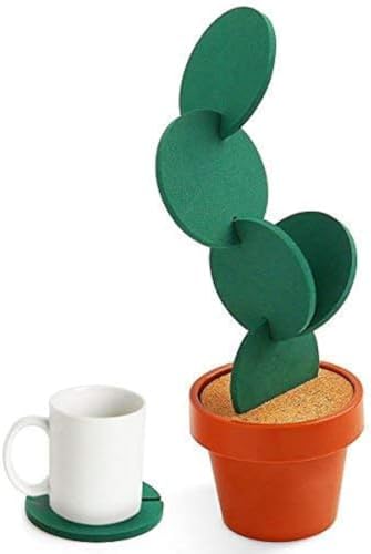 Coasters DIY Cactus Coaster Set of 6 Pieces with Flowerpot Holder for Drinks Novelty Gift for Home Office Bar Decor and Improvement, Sirensky Brand by Sirensky