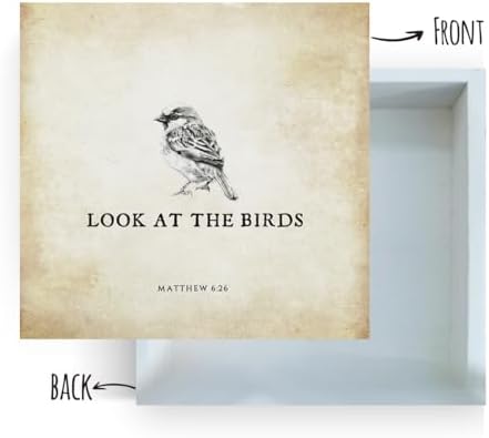 Inspirational Bible Verse Look at The Birds Wooden Box Sign Matthew 6:26 Scripture Desk Decor Rustic Scripture Wood Block Plaque Box Sign for Home Bedroom Office Shelf Table Decoration - Image 2