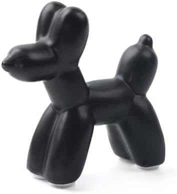 Notakia Cute Ceramics Black Balloon Dog Statue Crafts Living Room Desktop Decorations,Handmade Modern Small Ceramic Animal Statue Ornament Home Decor Accents by Notakia