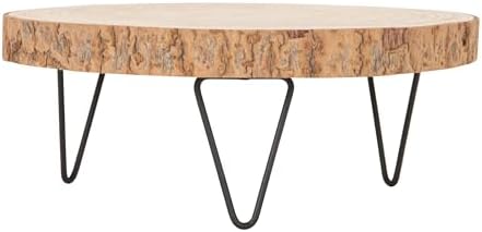 Creative Co-Op Decorative Paulownia Wood Pedestal with Metal Hairpin Legs Round Accent Stand, Natural Finish - Image 3