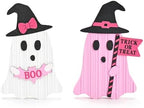 Valery Madelyn Pink Halloween Decor, Set of 2 Cute Halloween Ghost Decor, Witch Hat Boo & Trick or Treat Wooden Tabletop Signs for Home, Shelf, Tiered Tray Party Display, 5 Inch by ValeryMadelyn