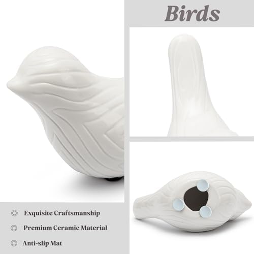 Small Ceramic Birds Statues for Home Decor, Boho Style, Glazed White, 2PCS - Image 4