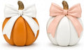 Decorative Resin Pumpkin Figurines Orange White with Bow Fall Decor Harvest by GoGnome