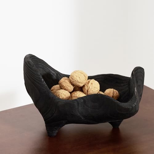 DN DECONATION Oak Wood Black Decorative Bowl, 9.25x5.51 Inch Small Bowl by DNDECONATION