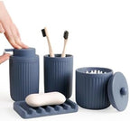 INGOFIN 4 Pcs Ceramic Bathroom Accessory Set - Liquid Soap Dispenser, Toothbrush Holder,Contain Cotton Swab Jar & Soap Dish,Countertop Accessories for Home, Guest Bathroom, Office, Matte Blue by INGOFIN