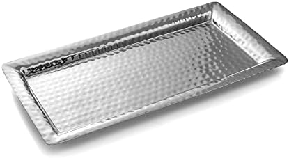 Monarch Abode Decorative Tray – 16-Inch Hand Hammered Nickel Finish Metal Bathroom Tray Countertop, Vanity Trays Organizer, Perfume Plate for Dresser, Kitchen Countertop Large Fruit Platter by MonarchAbode