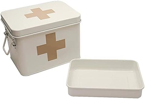 Lassos Boutique Retro Enameled First Aid Box for Medicine Storage and Home Decor with Lid and Removable Tray - Image 4