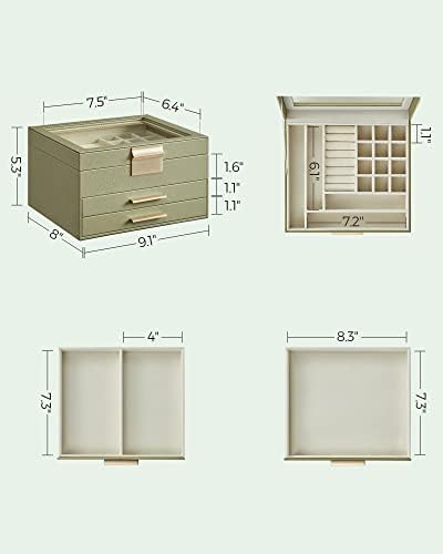 SONGMICS Jewelry Box Organizer, 3-Layer Storage with 2 Drawers, Glass Lid - Image 4