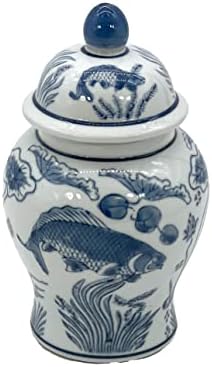8" Ceramic Ginger Jar w/Lid - Classic Chinese Style Porcelain Jar Tea Storage for Home Decor Decorative Centerpiece Vintage Accent Antique Vase Jingdezhen (Slate Blue & White Koi) - Image 5