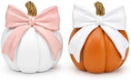 2-Pack Pumpkin Figurines with Bows for Fall Decor Autumn Harvest Decoration by GoGnome
