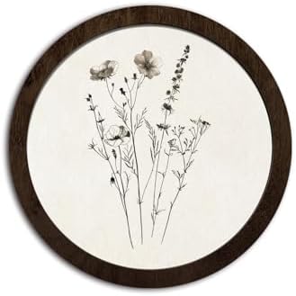 CFFJLHN Vintage Floral Botanical Wall Art Decor, Neutral Minimalist Farmhouse Wildflower Botanical Round Hanging Wall Decor for Home Bedroom Living Room Bathroom, 10x10 Inch by Unknown
