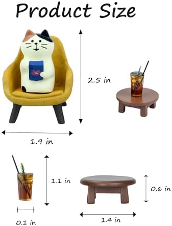 Mevodeata Cute Cat Playing Phone on Sofa and Drinking Coffee Figurine for Office Home Decor - Cute Cat Gift for Cat Lovers - Image 2