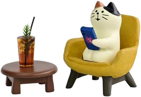 Mevodeata Cute Cat Playing Phone on Sofa and Drinking Coffee Figurine for Office Home Decor - Cute Cat Gift for Cat Lovers by Unknown