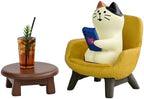 Mevodeata Cute Cat Playing Phone on Sofa and Drinking Coffee Figurine for Office Home Decor - Cute Cat Gift for Cat Lovers by Unknown