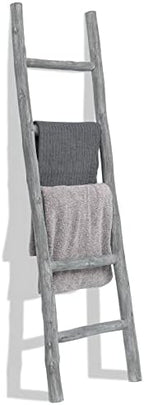 FUIN Blanket Ladder, 57in Wood Rustic Decorative Ladder, Light Gray by FUIN