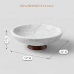 Decorative Marble Bowl White - Removable Acacia Wood Pedestal - 10" - Image 4