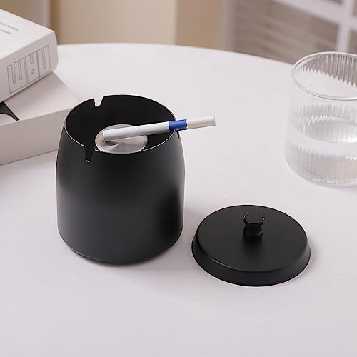 Large Ashtray with Lid for Cigarette, Stainless Steel Smokeless Odorless Windproof Ash tray for Home Office Tabletop Outside Patio Outdoor Balcony(3.93"x3.2"x3.82") - Image 5