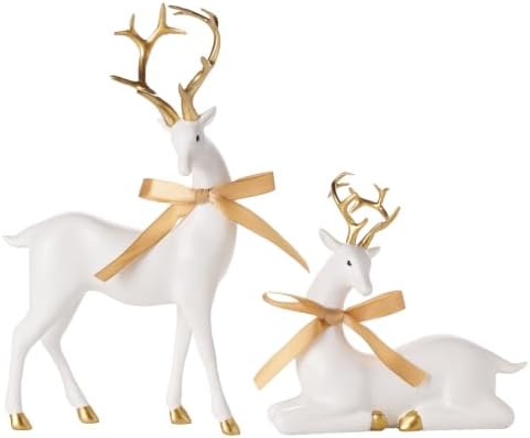 WDS WONDROUS Christmas Reindeer Decorations Modern White Gold Table Decor by WDSWONDROUS