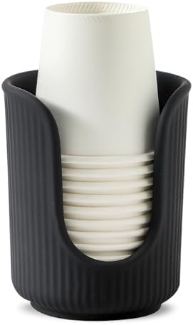 Dobbyby Ceramic Bathroom Cup Dispenser with Stylish Vertical Stripes - Disposable Mouthwash Cup Holder Holds 3-4oz Paper Cups for Rinsing Cups on Bathroom Vanity Countertops (Matte Black) by Dobbyby